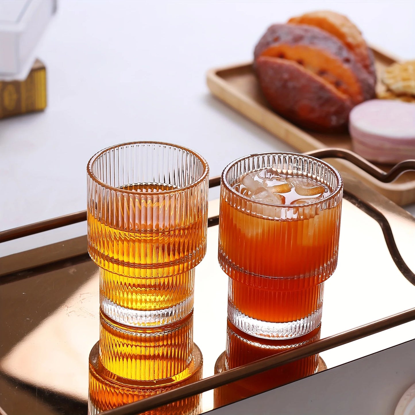 6pcs, 200ml/6.8oz Stackable Ribbed Glass Cups