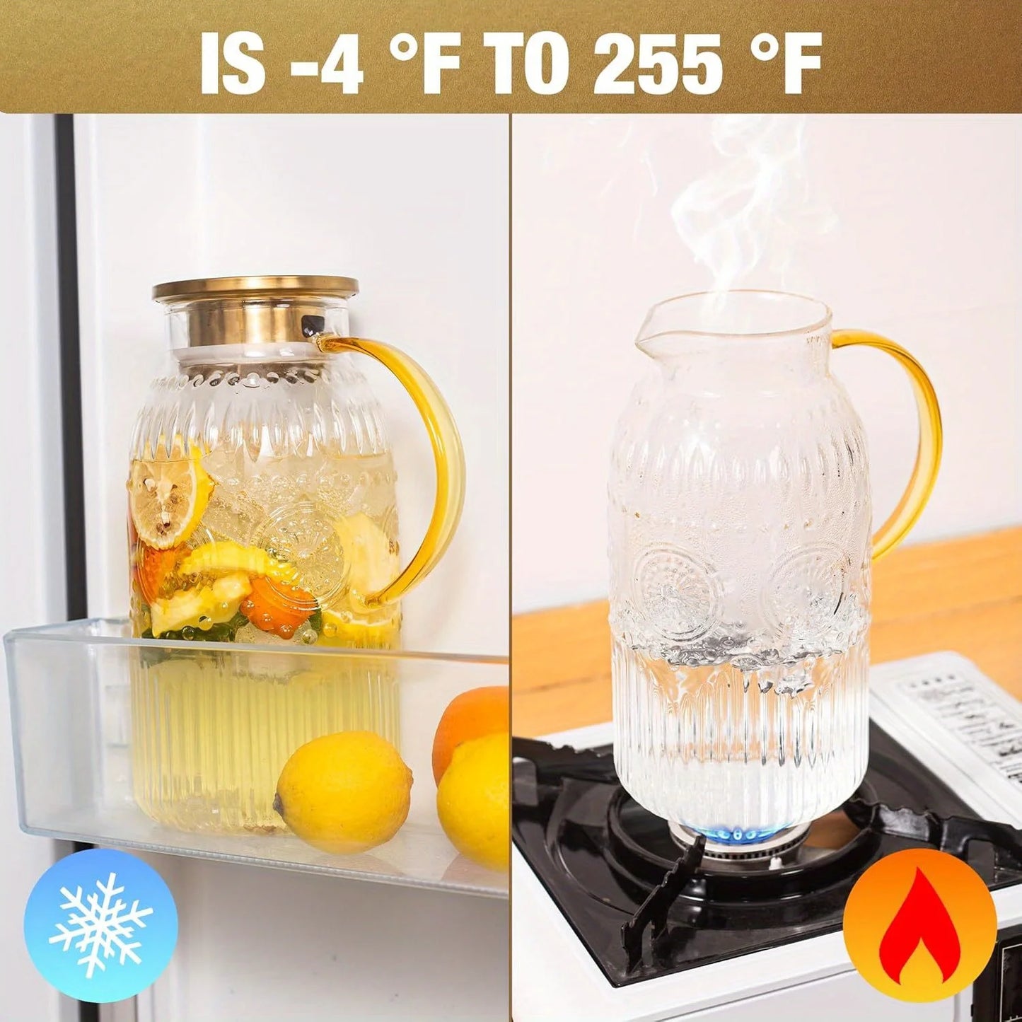 Amzcku 68oz/2 Liter Glass Pitcher with Lid - Vintage Water Jug,