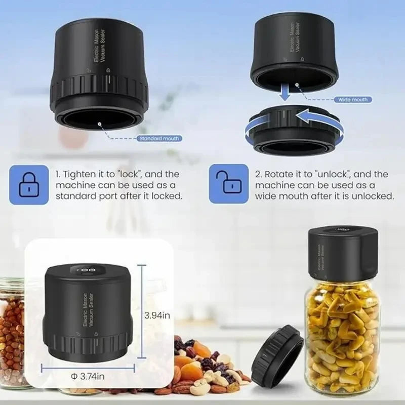 Electric Mason Jar Vacuum Sealer Kit - Upgrade Automatic Vacuum Sealer With External Assembly Vacuum Pump, Mason Jar Vacuum Seal
