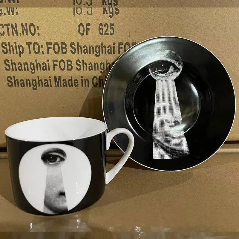 Face series bone porcelain coffee cup saucer