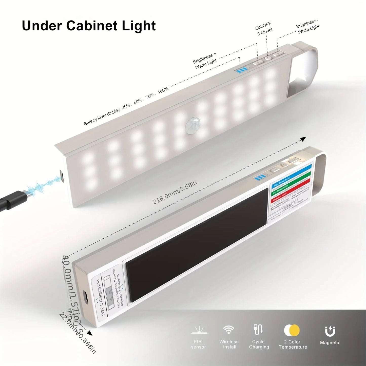 4 Pack 56 LED, 3 Color 8.58 In, Wireless USB Rechargeable Magnetic Closet Lights, Under Cabinet Lightingfor Kitchen, Stairs