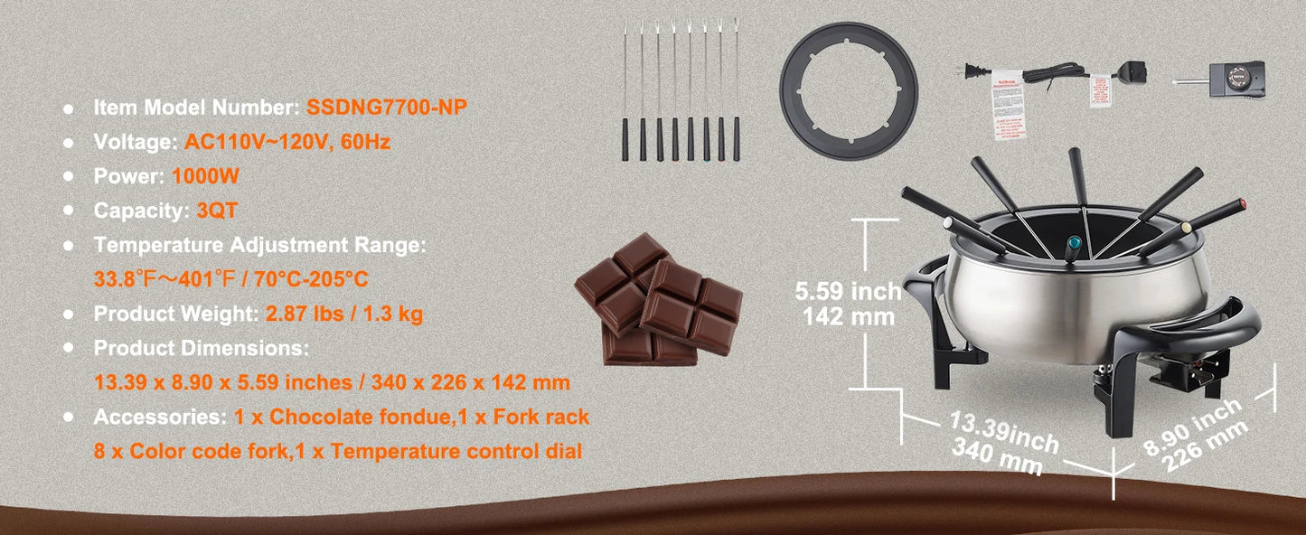 Electric Fondue Pot Set for Cheese & Chocolate