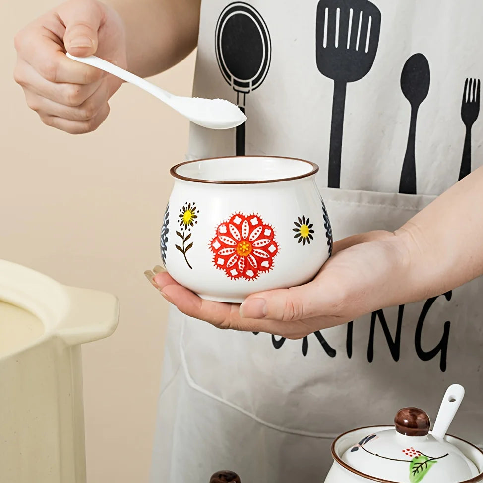 3pcs Hand-Painted Ceramic Salt & Sugar Jars Suitable Storage,
