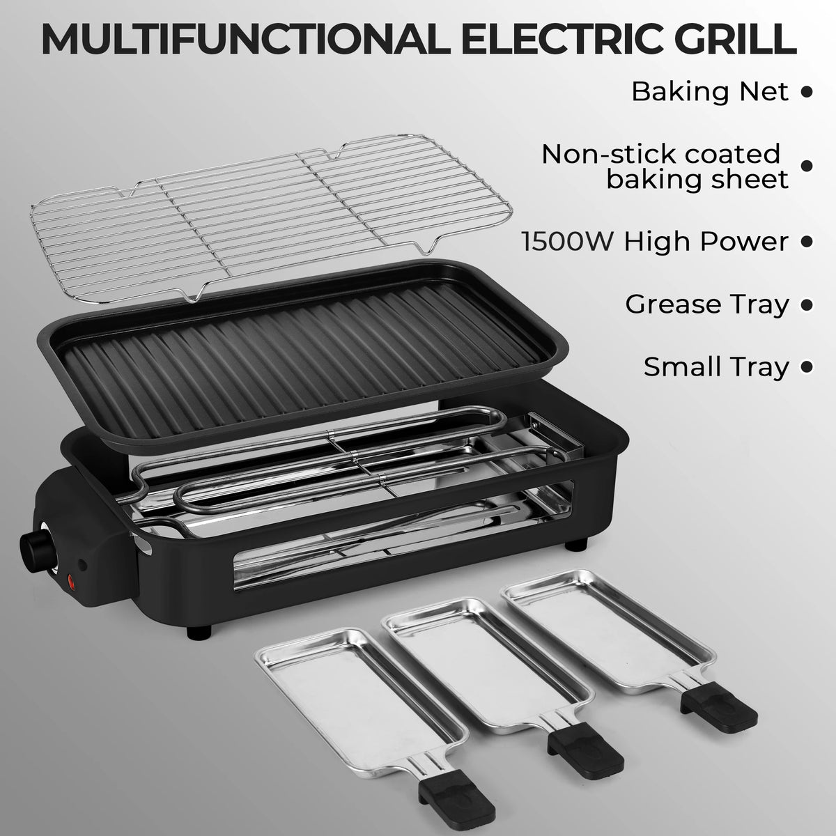 1500W 2-in-1 Electric Grill Pan Non-Stick Smokeless BBQ Grill