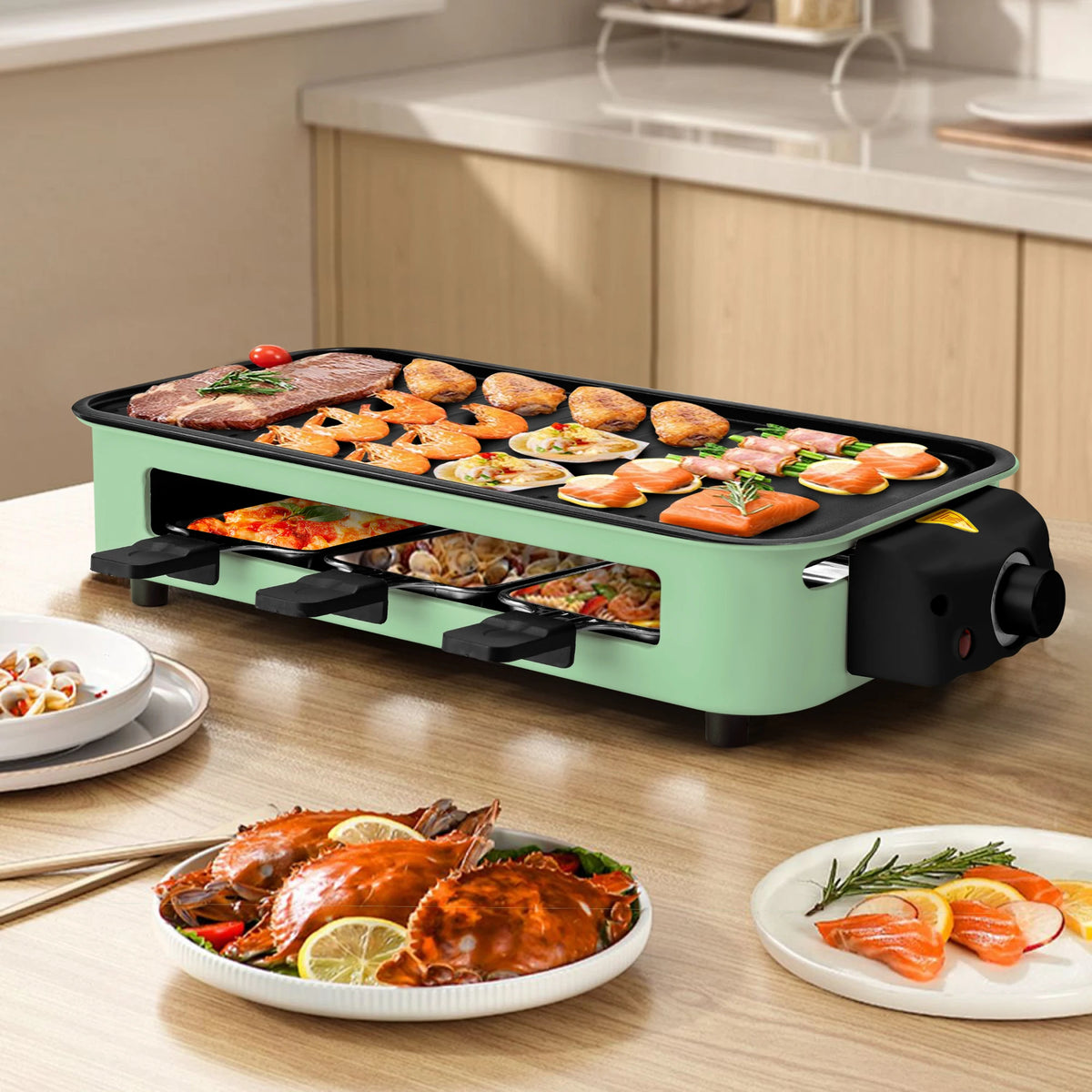 1500W 2-in-1 Electric Grill Pan Non-Stick Smokeless BBQ Grill