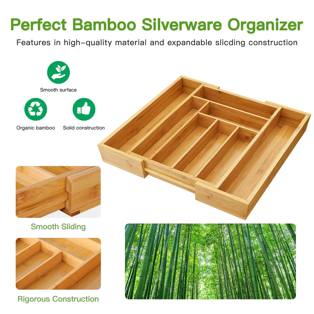 Adjustable Bamboo Silverware Drawer