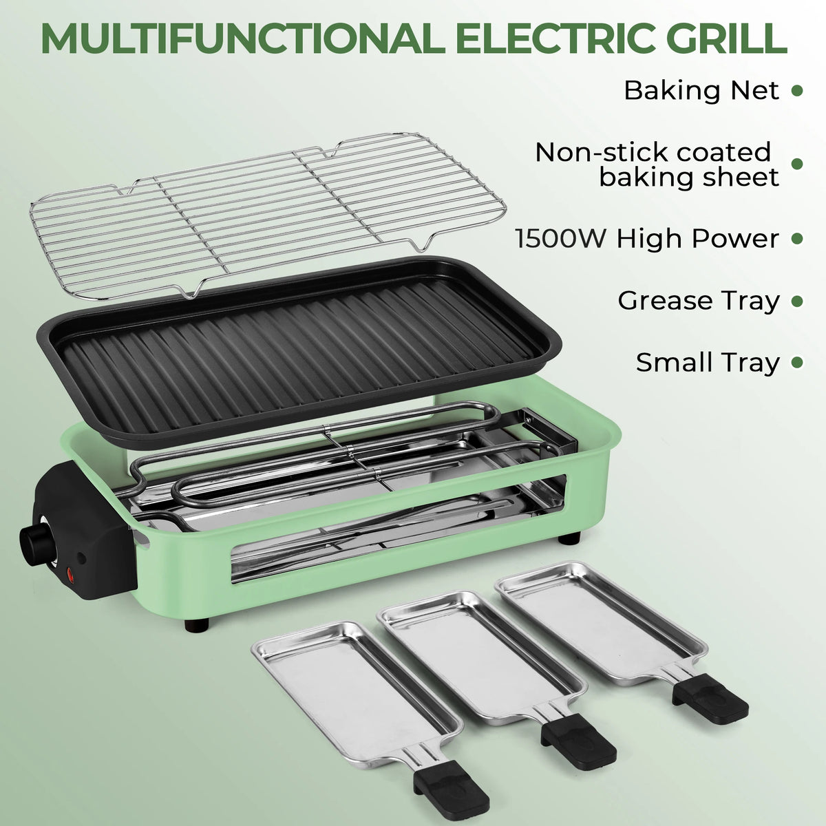 1500W 2-in-1 Electric Grill Pan Non-Stick Smokeless BBQ Grill