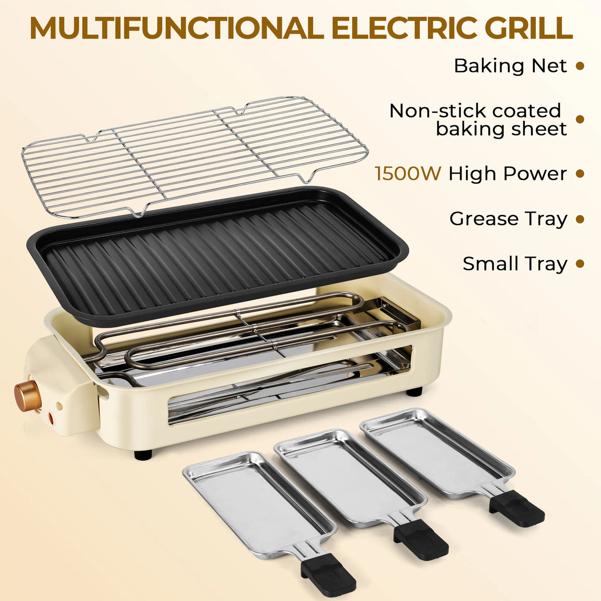 1500W 2-in-1 Electric Grill Pan Non-Stick Smokeless BBQ Grill