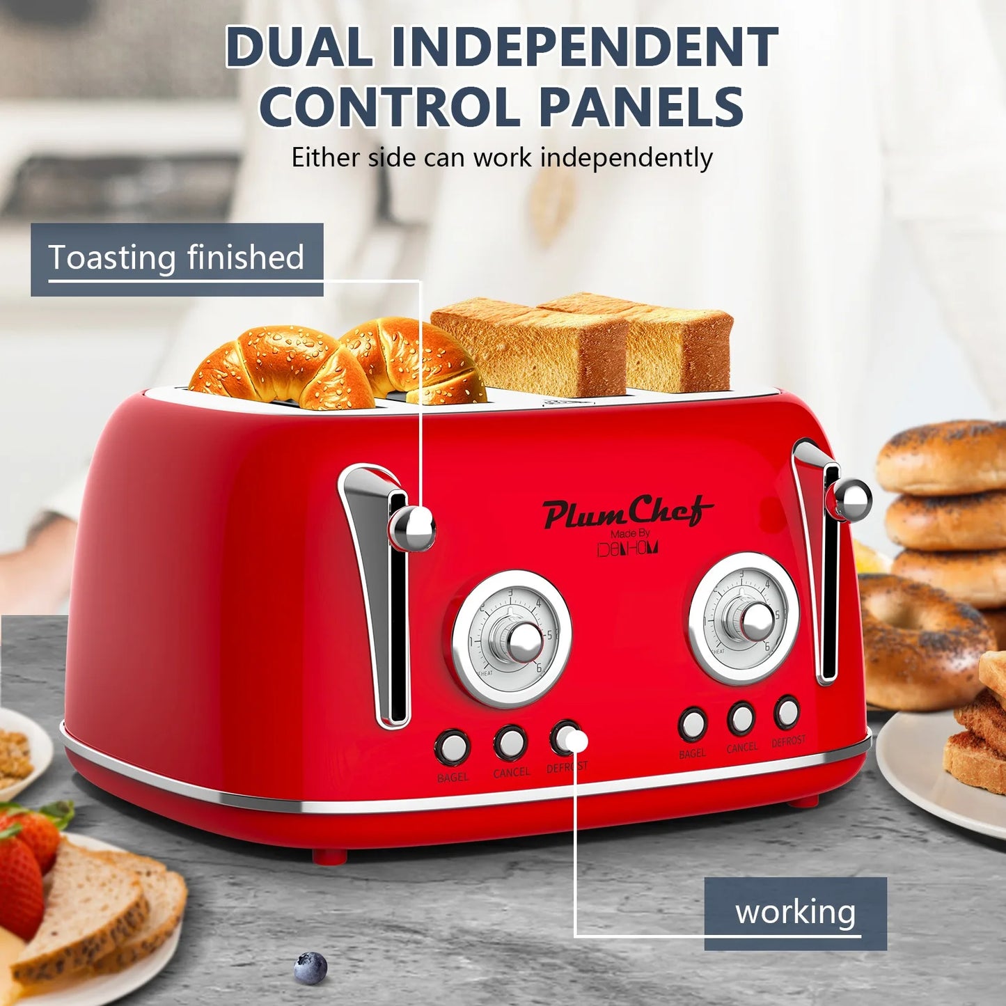 Plum Chef 4 Slice Retro Style Toaster Dual