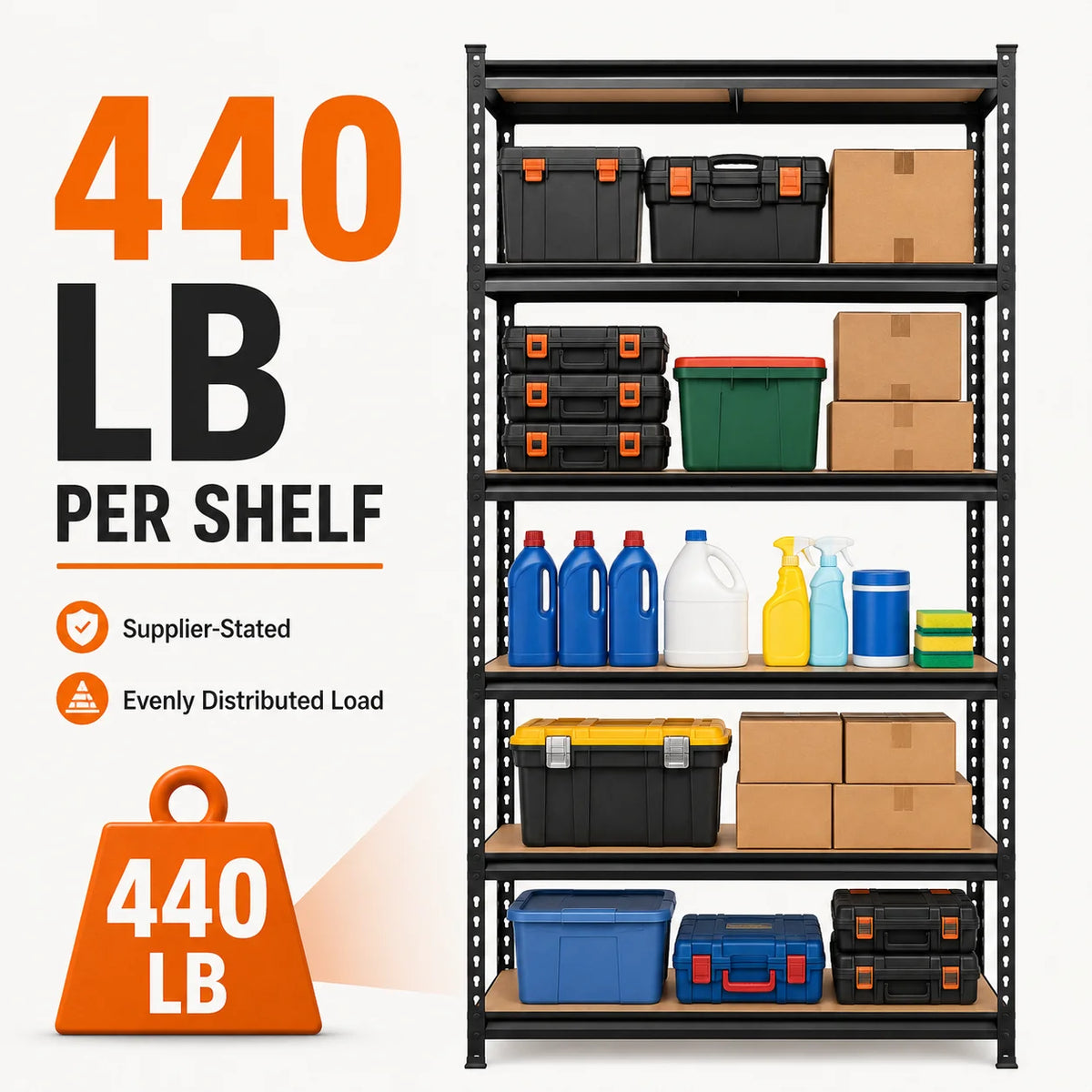 27.6'W X 60'H 5-Tier Garage Shelving Unit,