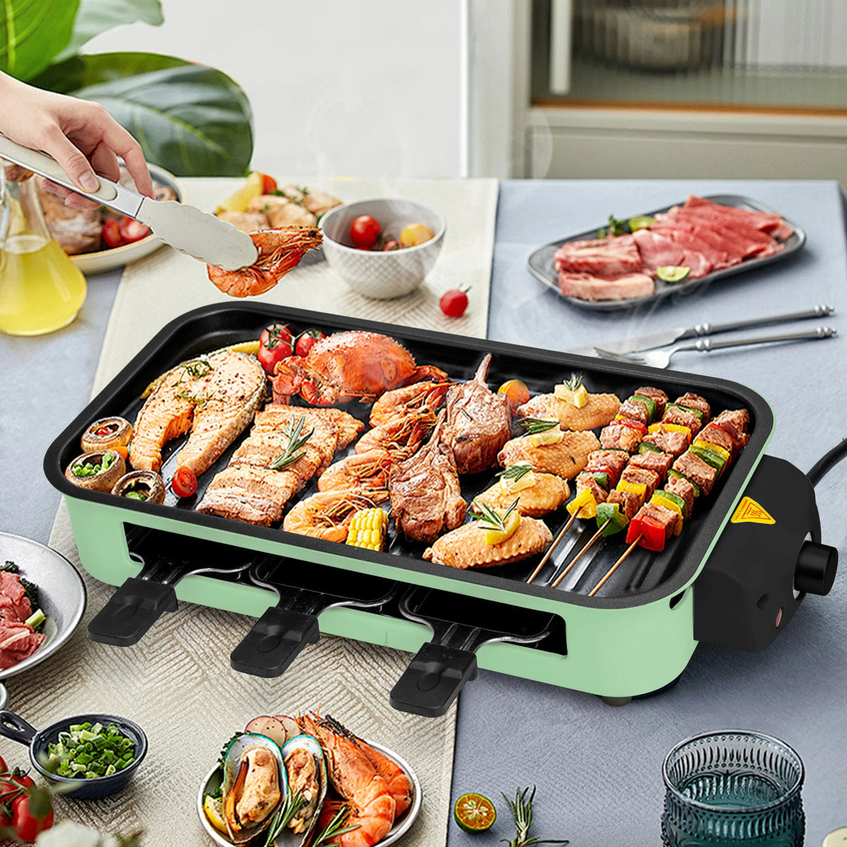 1500W 2-in-1 Electric Grill Pan Non-Stick Smokeless BBQ Grill