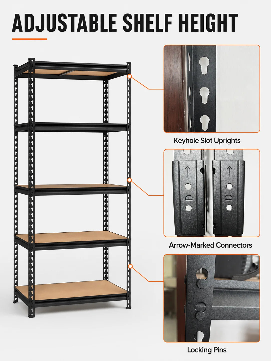 27.6'W X 60'H 5-Tier Garage Shelving Unit,
