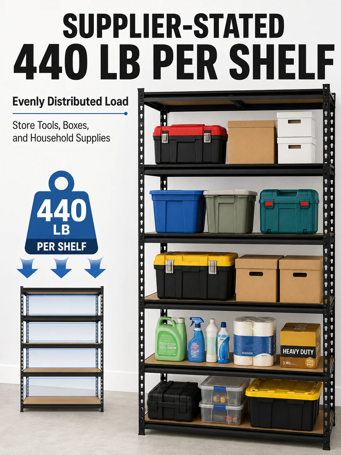 27.6'W X 60'H 5-Tier Garage Shelving Unit,