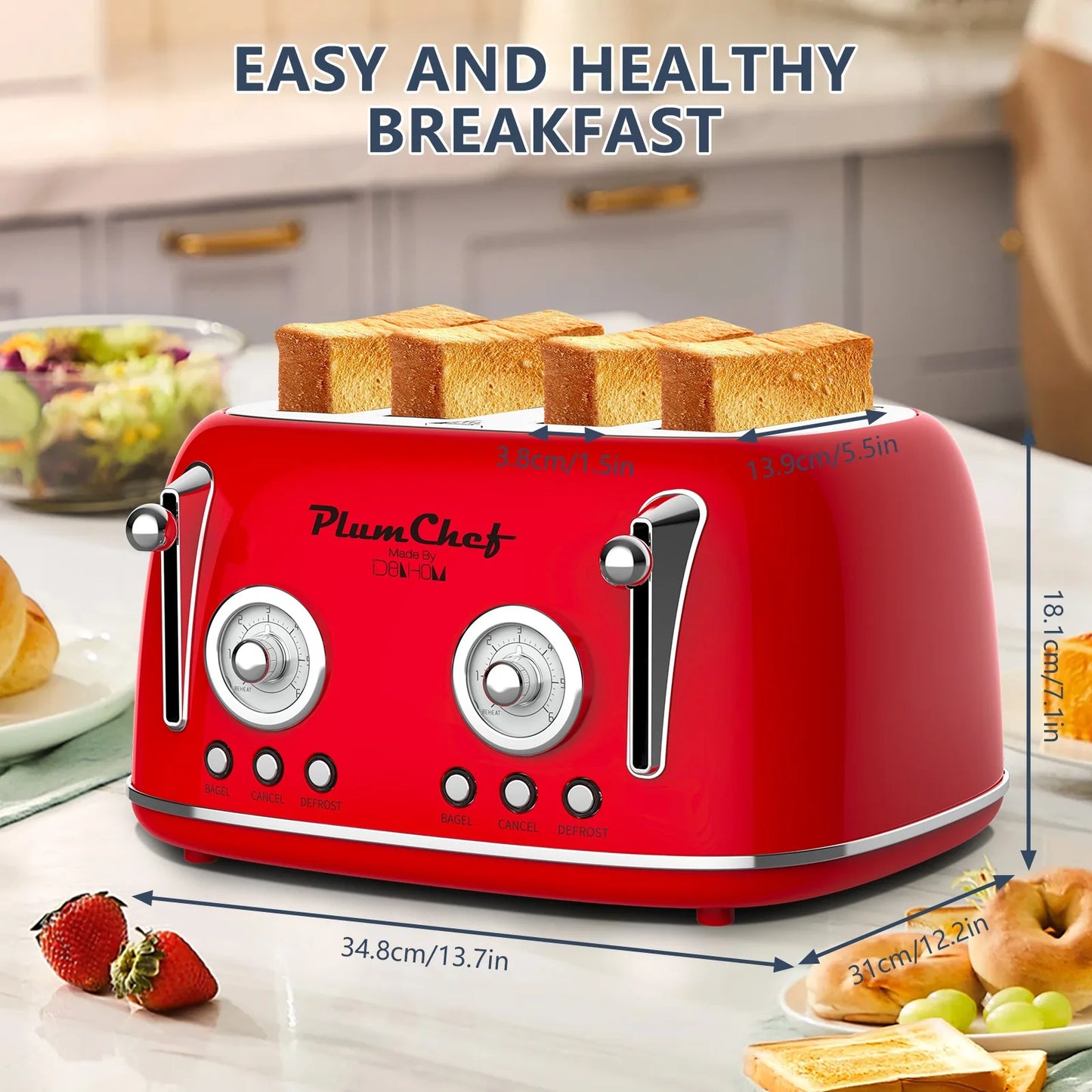 Plum Chef 4 Slice Retro Style Toaster Dual