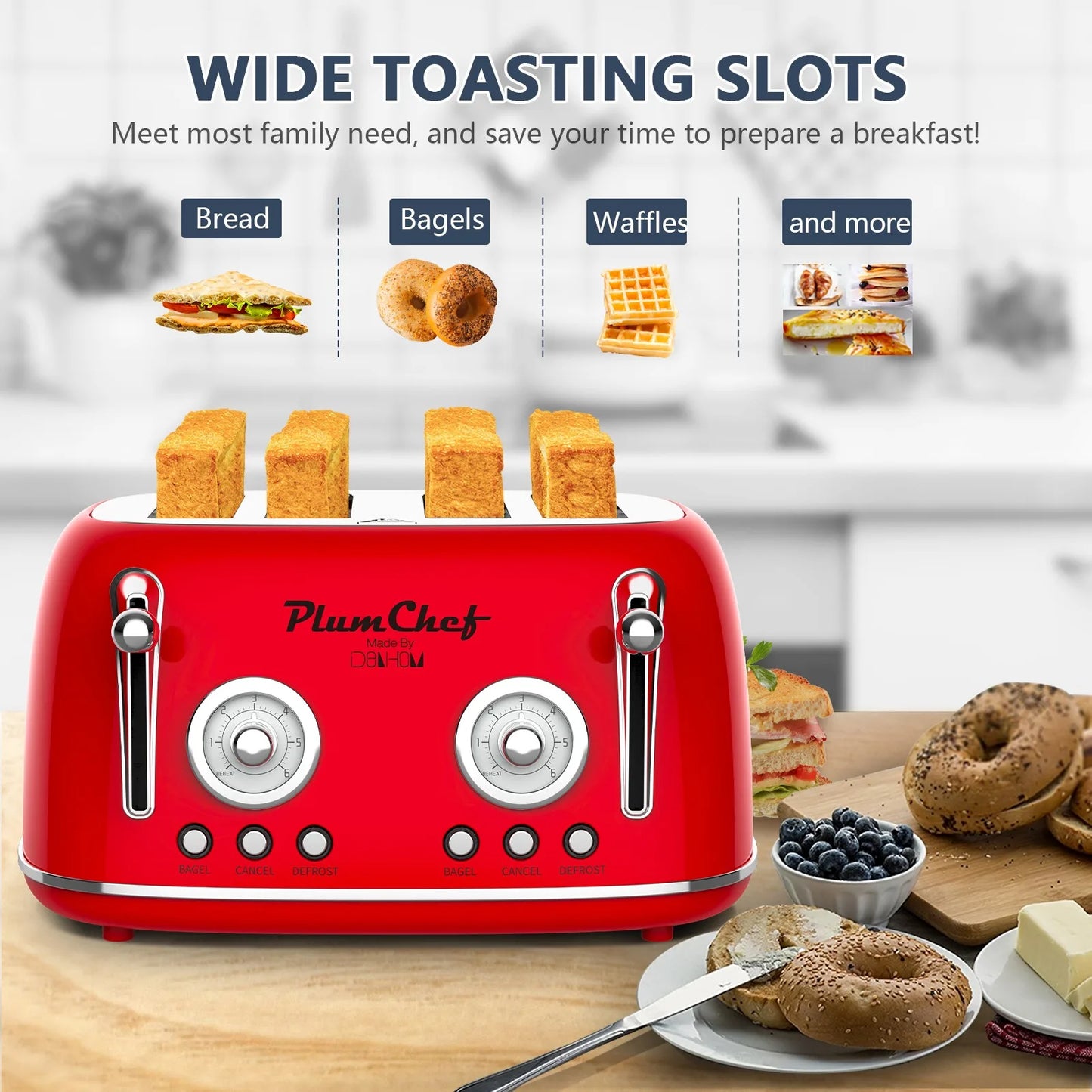 Plum Chef 4 Slice Retro Style Toaster Dual
