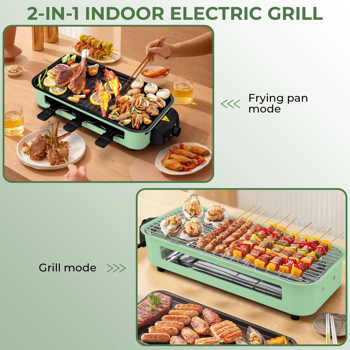 1500W 2-in-1 Electric Grill Pan Non-Stick Smokeless BBQ Grill