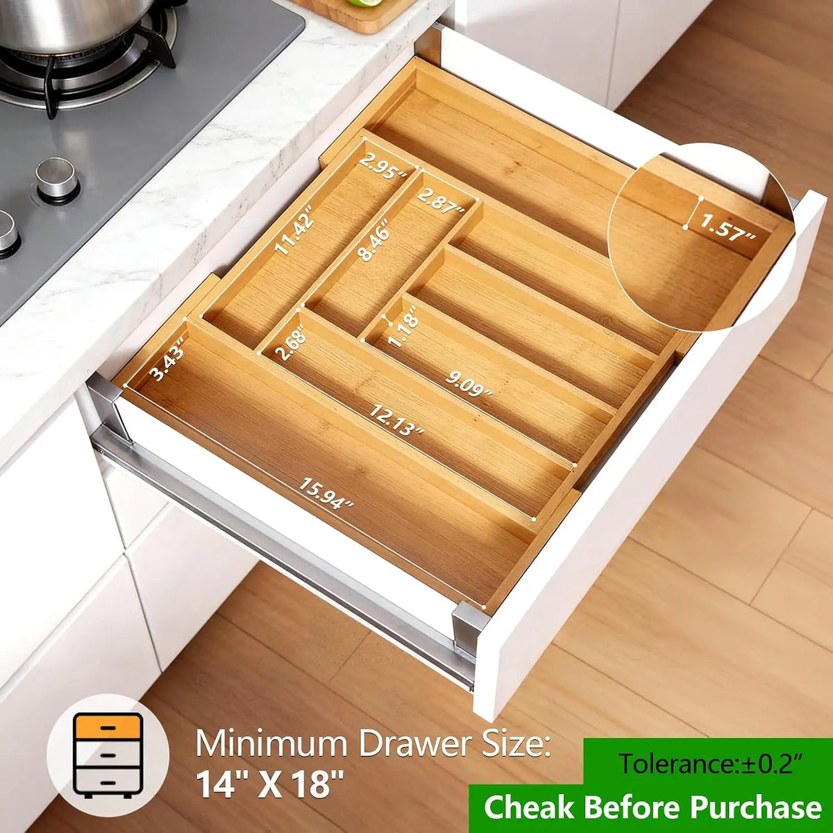 Adjustable Bamboo Silverware Drawer