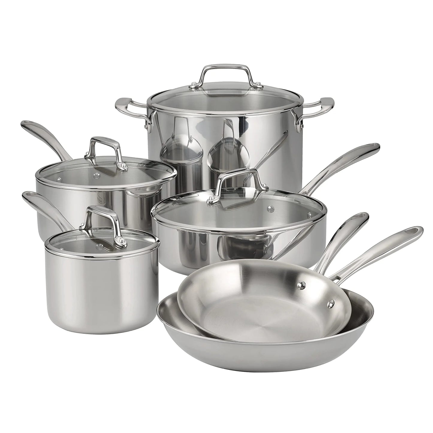 Tramontina Tri-Ply Clad Stainless Steel 14-Piece Cookware Set with Glass Lids,