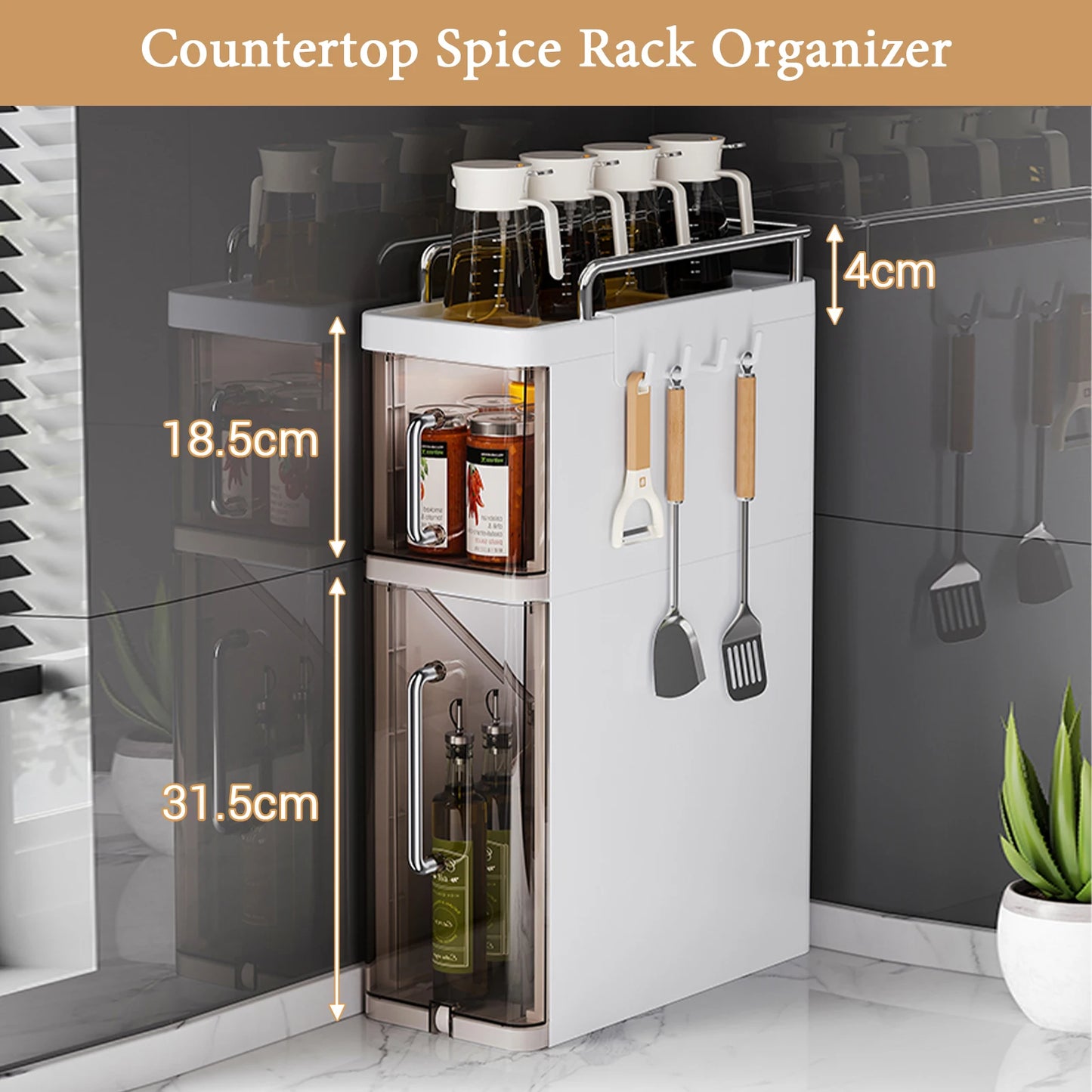 2/3 Layer Storage Shelf Kitchen Utensil Rack Pull-Out Kitchen Spice Rack Narrow Countertop Organizer Spice Sauce Storage Shelf