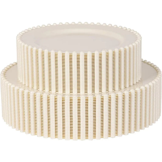60 Pcs Ivory Plates Beaded Design