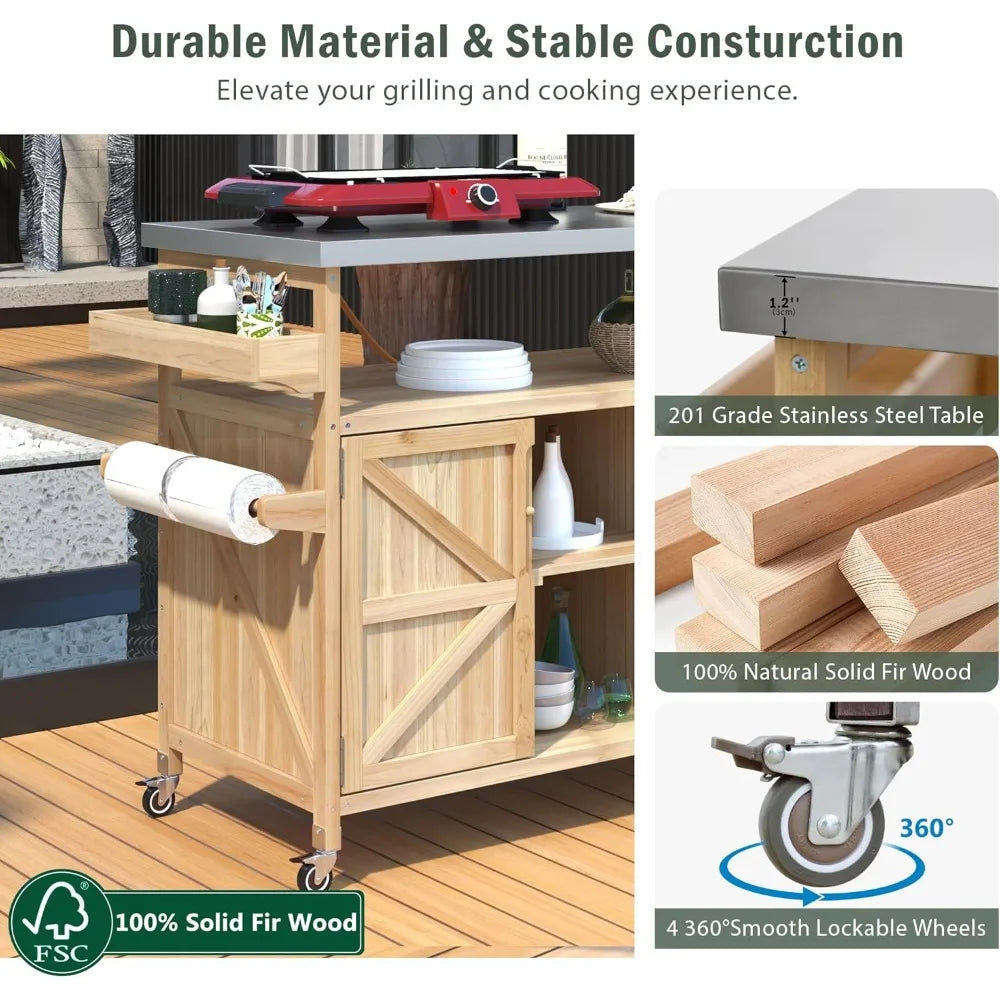 Grill Cart with Stainless Steel Tabletop