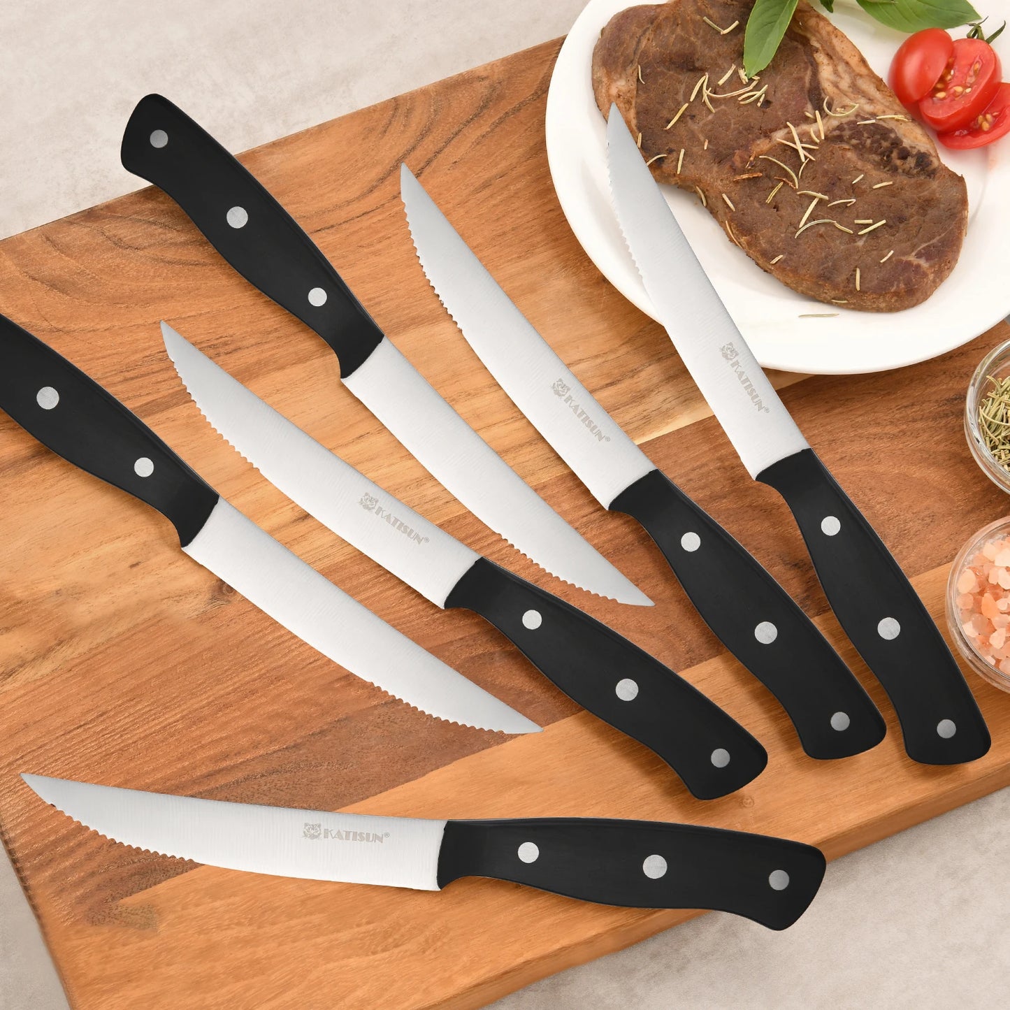 8 Pieces 5 Inch Steak Knives Set, Pointed Tip Serrated Steak Knives
