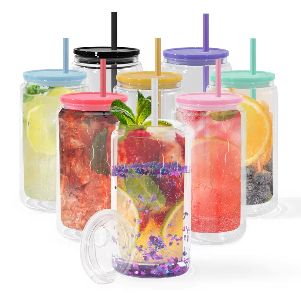 25pcs Pack Mixed Colors 16oz Pre-drilled Hole Double Wall Glass Snow Globe Glass Beer