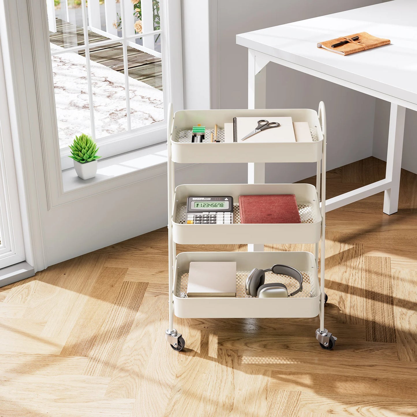 JHK 3 Tier Metal Storage Kitchen Cart with Lockable Wheels