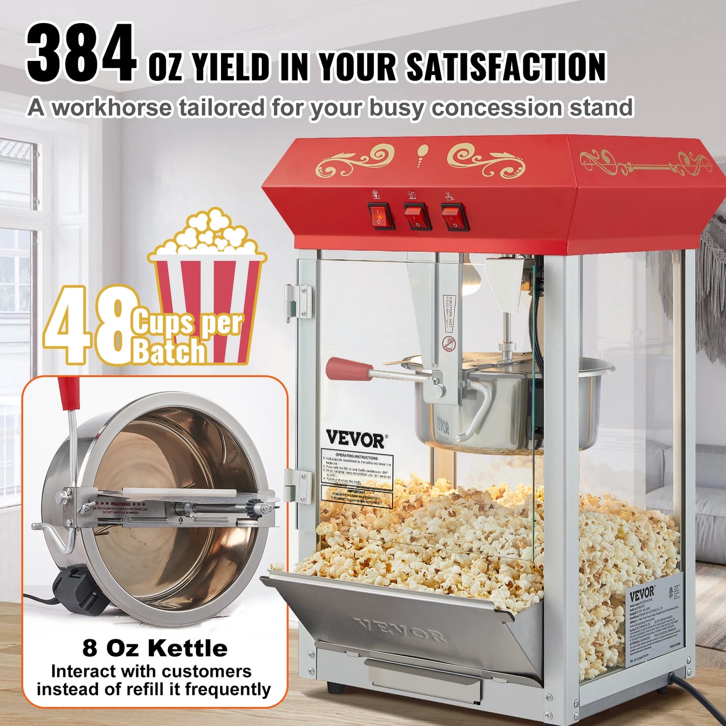8/12Oz Electric Popcorn Maker Commercial Popper