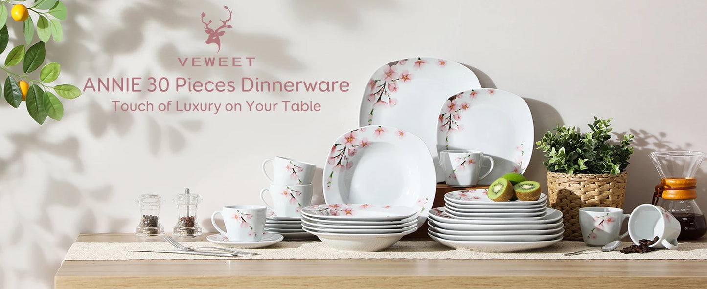 VEWEET ANNIE 30/24/20 Pcs Porcelain Dinnerware Set
