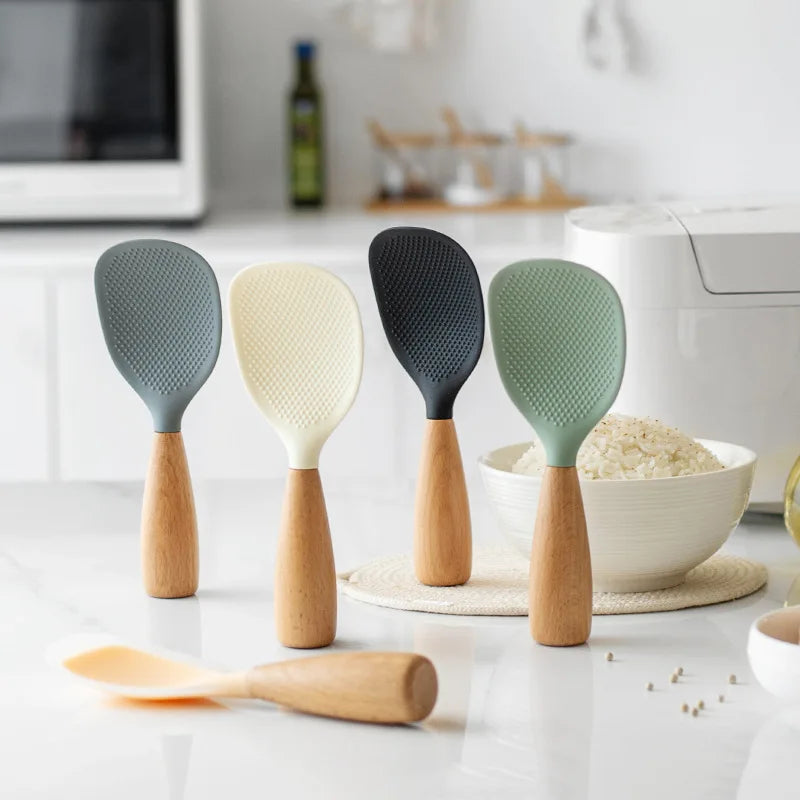 Heat-Resistant Silicone Spoon With Wooden Handle -