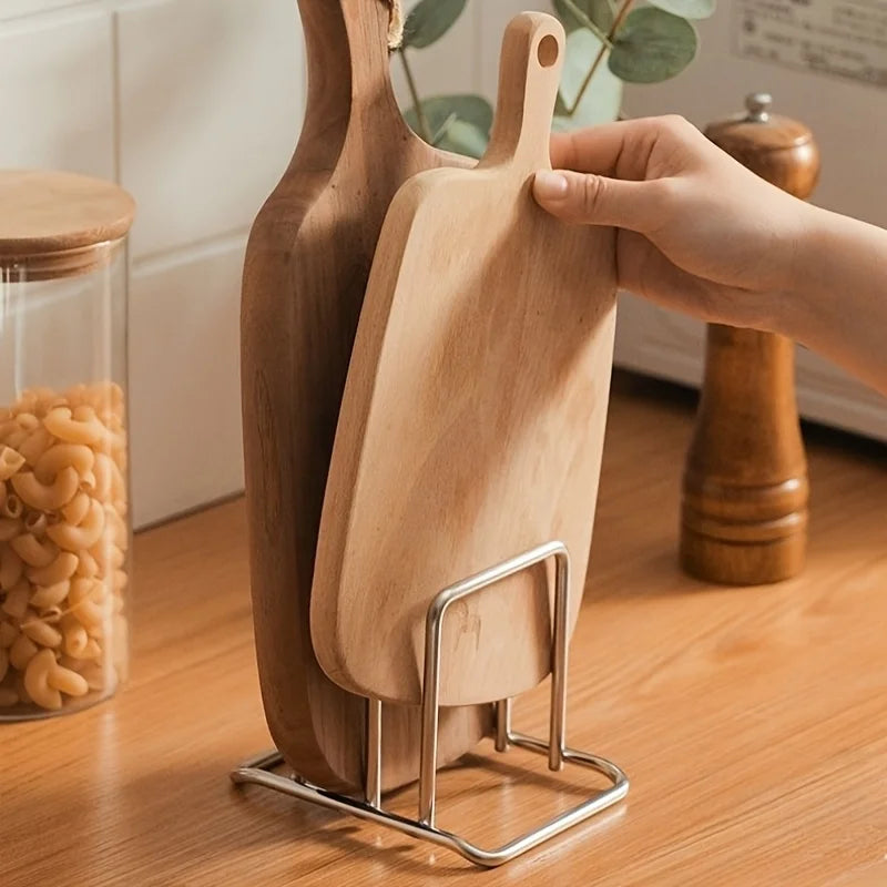 Space-Saving Stainless Steel Pot Lid and Cutting Board Organizer Combo -