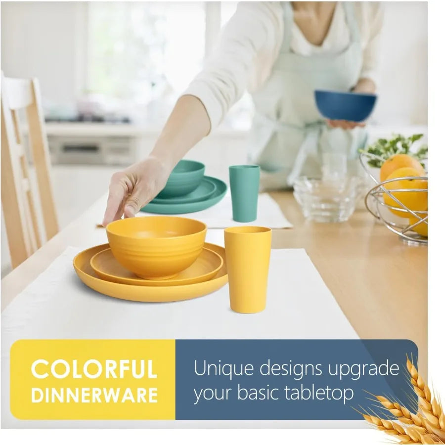 32Piece Kitchen Plastic Wheat Straw Dinnerware Set