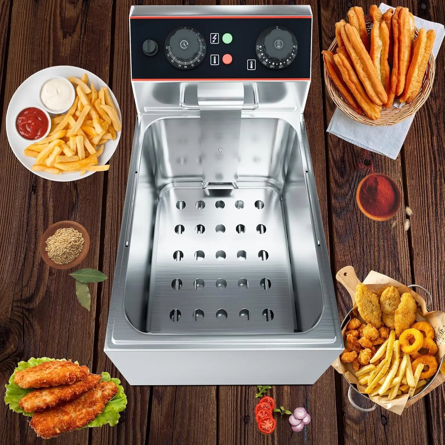 1800W 8.4 QT Commercial Deep Fryer with Basket Electric Oil Fryer Stainless Steel Deep Fryer for Restaurant and Home