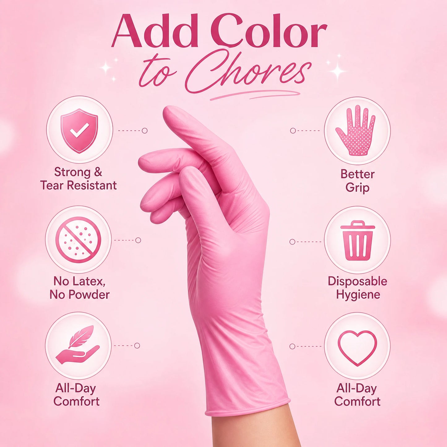 Simple Pink Nitrile Gloves 100Pcs,