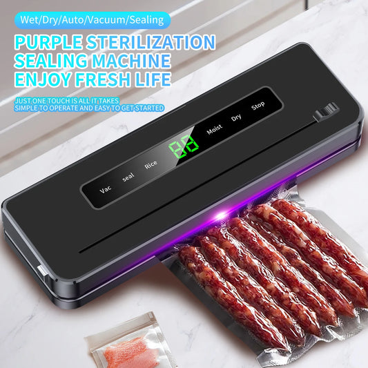 Purple Light Vacuum Sealer, one-touch, wet/dry use, seal & sterilize in one.
