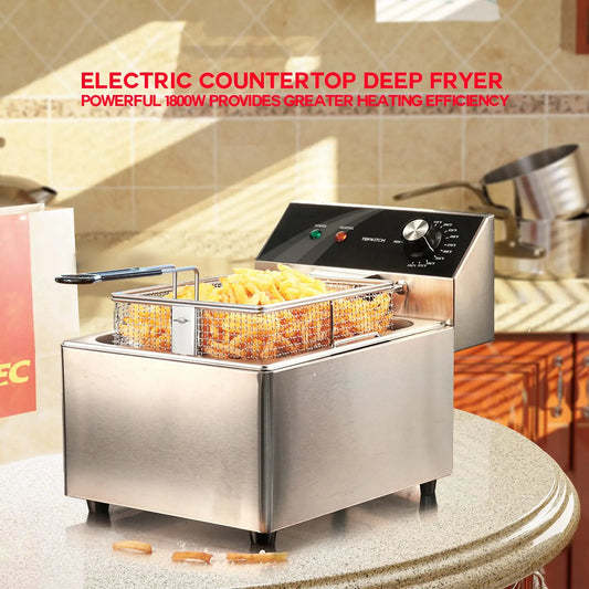 1800W 8.4 QT Commercial Deep Fryer with Basket Electric Oil Fryer Stainless Steel Deep Fryer for Restaurant and Home