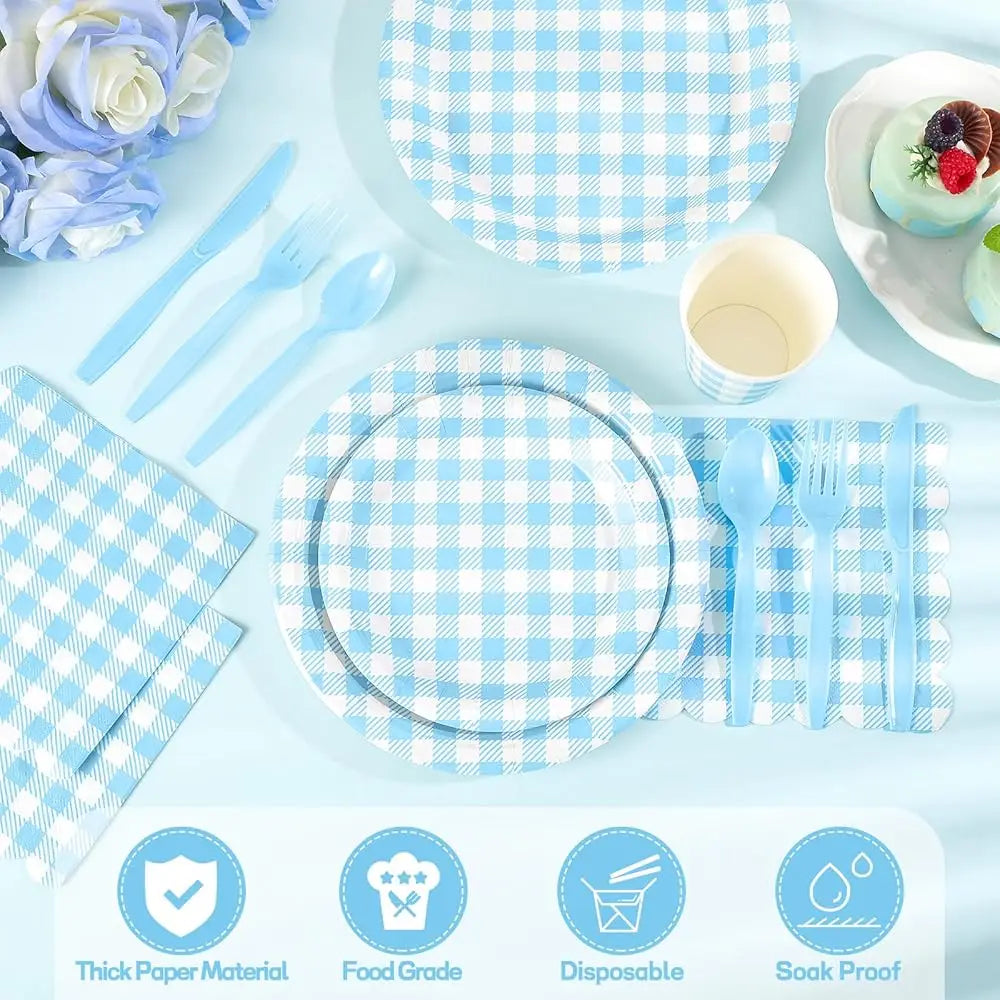 175 Pcs Gingham Party Supplies