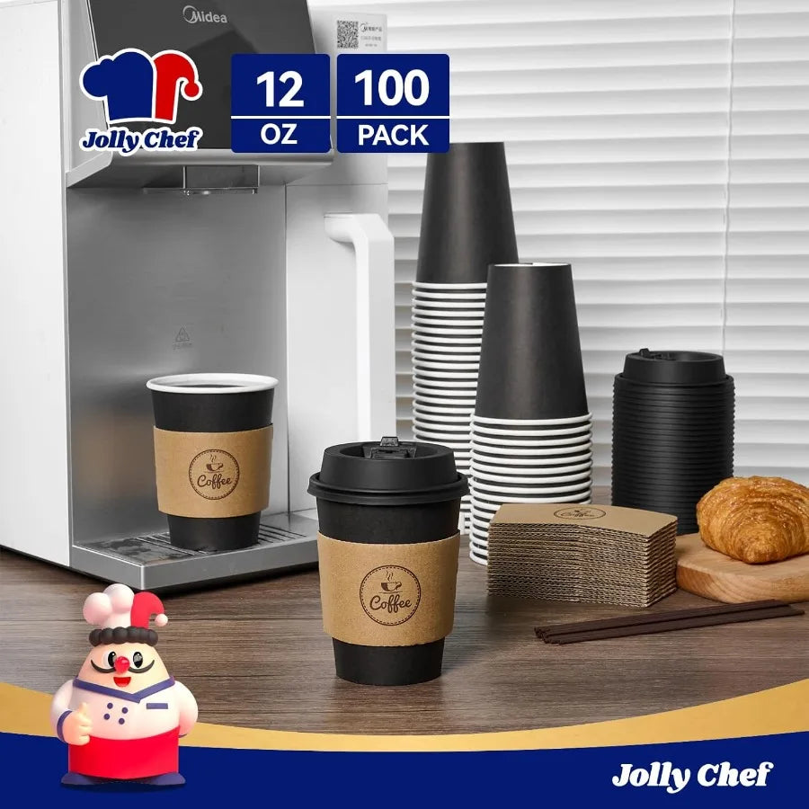 12 oz Disposable Black Hot Paper Coffee Cups