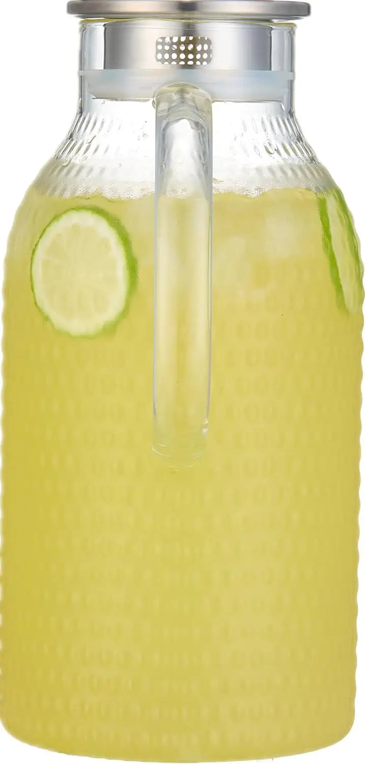 100oz Heat-Resistant Borosilicate Glass Pitcher with Lid, Easy Clean, for Hot/Cold Drinks