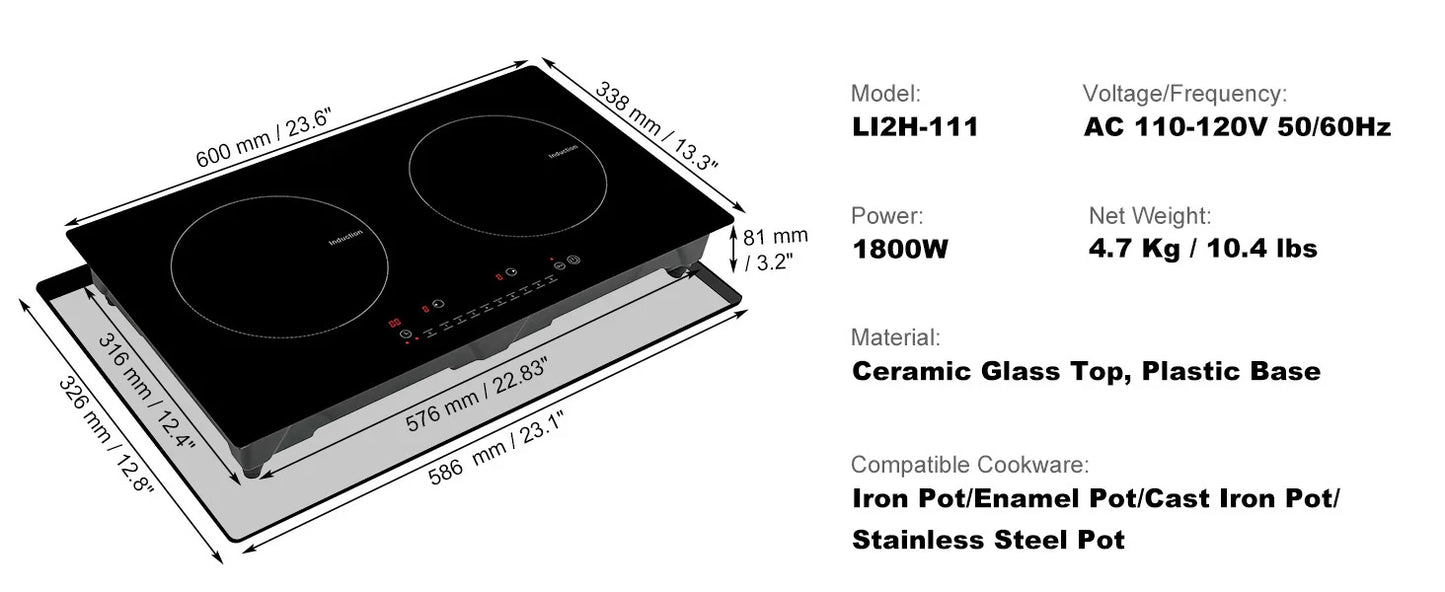 2 Burners Electric Induction Cooktop Stove