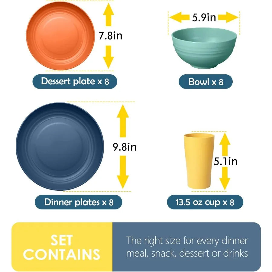 32Piece Kitchen Plastic Wheat Straw Dinnerware Set