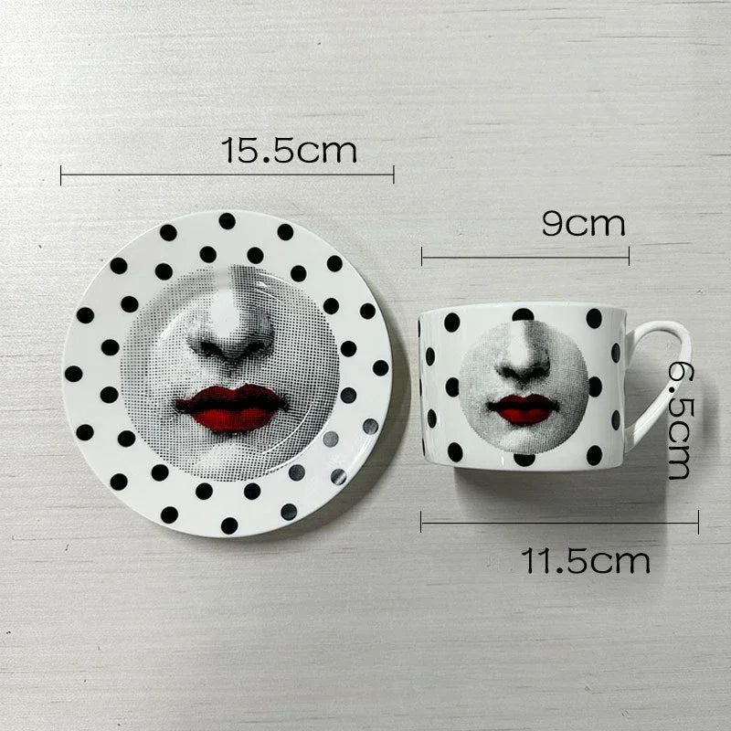 Face series bone porcelain coffee cup saucer