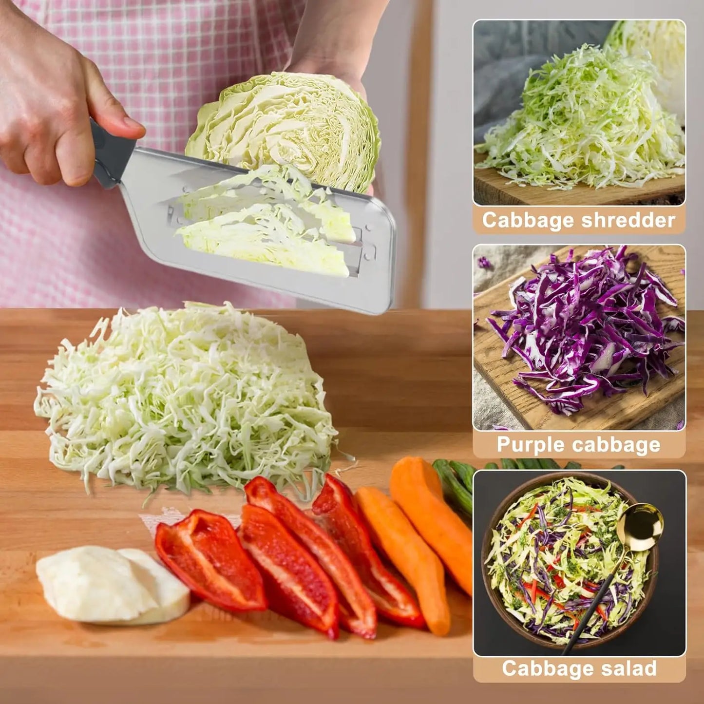 Stainless Steel Dual Blade Julienne Cutter, Cabbage Shredder for Coleslaw,