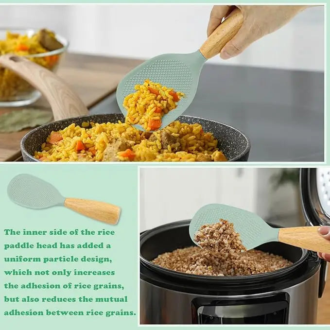 Heat-Resistant Silicone Spoon With Wooden Handle -