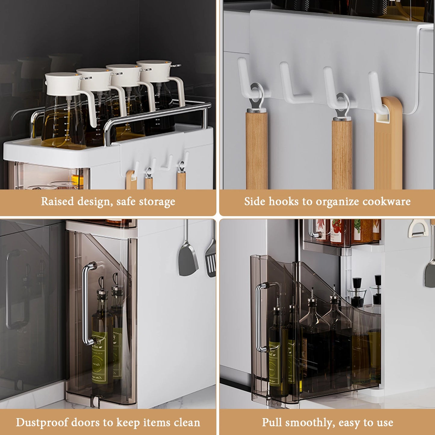 2/3 Layer Storage Shelf Kitchen Utensil Rack Pull-Out Kitchen Spice Rack Narrow Countertop Organizer Spice Sauce Storage Shelf