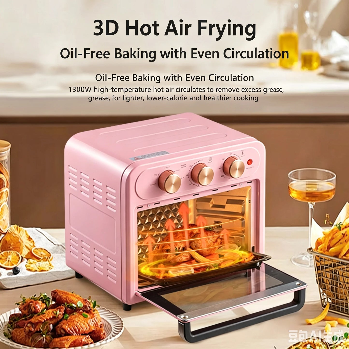 15L Visible Air Fryer Oven Retro Pink