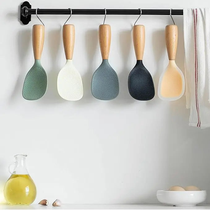 Heat-Resistant Silicone Spoon With Wooden Handle -