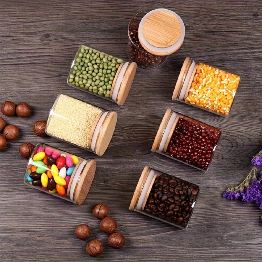 Bamboo Lid Glass Spice Jar Set Of 12,