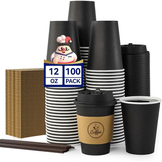 12 oz Disposable Black Hot Paper Coffee Cups